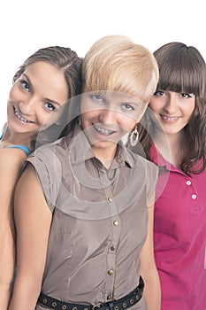 Portrait of Three Young Ladies with Teeth Braces Together