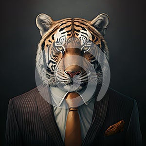 Portrait of tiger in a business suit digital illustration art