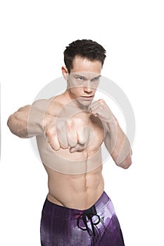 Portrait Of Tough Boxing Guy Punching