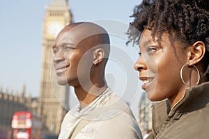 Portrait of tourist couple on Westminster.
