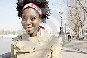 Portrait of tourist woman in London.