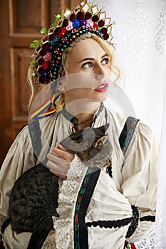 Beautiful woman dressed in traditional Romanian costume photo