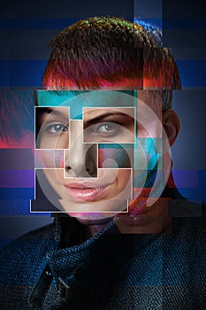 Portrait of a transgender woman Glitch effect digital art male portrait with womans parts transgender shemale concept