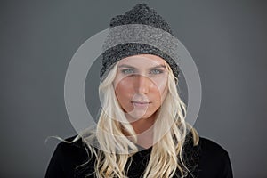 Portrait of transgender woman wearing knit