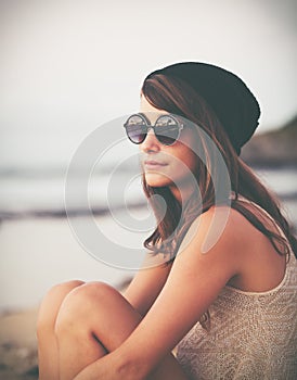 Portrait of Trendy Stylish Hipster Woman