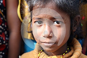 Portrait of tribal children in a village Kumrokhali, India
