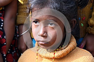 Portrait of tribal children in a village Kumrokhali, India