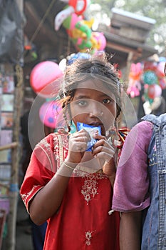 Portrait of tribal children in a village Kumrokhali, India