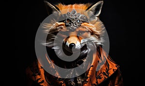 The portrait of the trickster in the fox mask emanates a sense of slyness and cunning photo