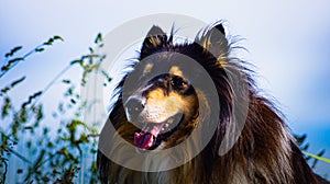 Portrait of a tricolor longhaired collie