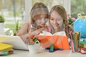 Little girls doing homework