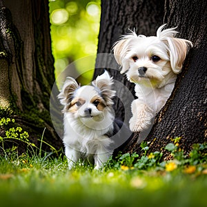 Portrait of two cute little dogs created by using ai technology