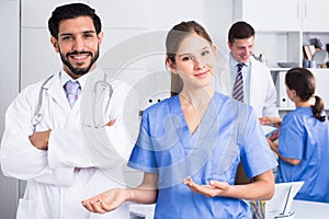 Portrait of two doctors in medical office