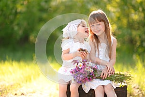 Portrait of two girls of girlfriends