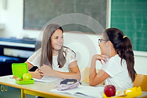 Portrait of two girls in the lunch break at the school