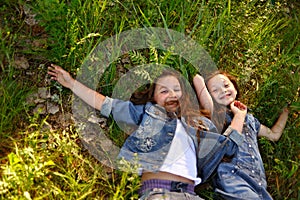 Portrait of two girls in the woods