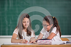 Portrait of two happy schoolgirls