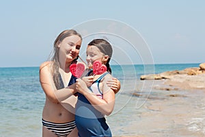 Portrait of two kid girls on the seaside