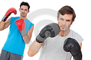 Portrait of two male boxers practicing