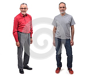 Portrait of two men on white background