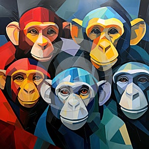 Portrait of two monkeys in cubist style. AI generation