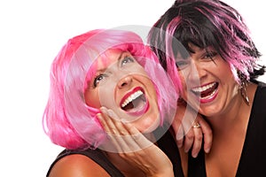 Portrait of Two Pink And Black Haired Girls