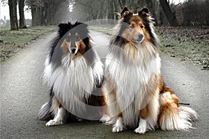 Portrait of two proud and elegant collies Fiona and Chanel