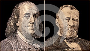 Portrait of U.S. Presidents Benjamin Franklin and Ulysses S. Grant