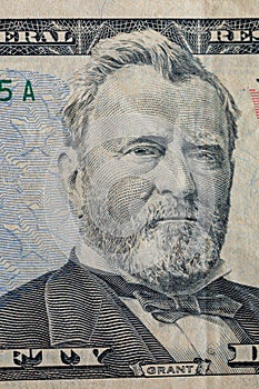Portrait of Ulysses S. Grant (Hiram Ulysses Grant) on 50 US dollars bill