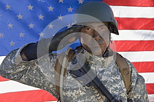 Portrait Of US Army Soldier Saluting