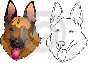 Portrait of a vector German Shepherd lines