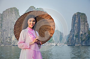 Portrait of Vietnamese girl traditional dress