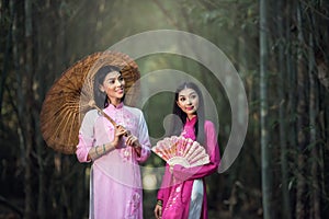 Portrait of Vietnamese girl traditional dress