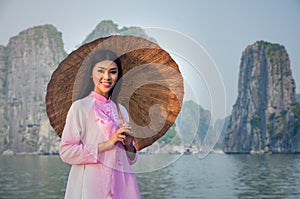 Portrait of Vietnamese girl traditional dress photo