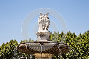 Portrait view of Fountain at La Rotonde in Aix-en-Provence