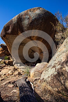 Portrait view of Hippos Yawn, a natural rock formation at Hyden in Western Australia