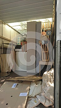 Portrait view of the Inside of a removals van