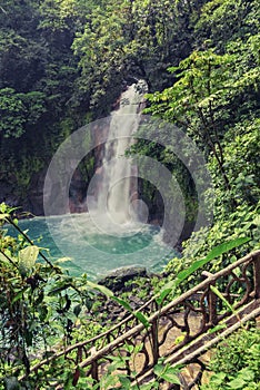 Portrait view landscape of the Rio Celeste waterfall