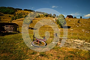 portrait village Sinanovic bicycle and meadow in autumn