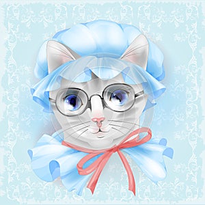 Portrait of the vintage cat with glasses.