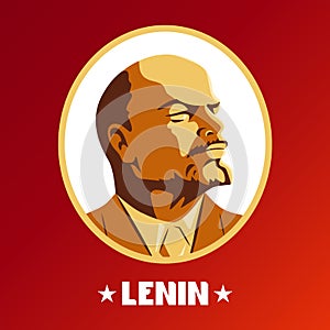 Portrait of Vladimir Lenin. Poster stylized Soviet-style. The leader of the USSR. Russian revolutionary symbol