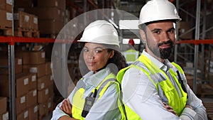 Portrait of warehouse managers posing on camera