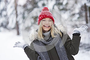 Warmly dressed woman in winter time photo