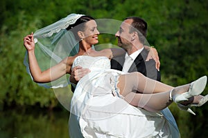 Portrait of wedding couple