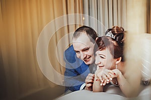 Portrait wedding couple indoors