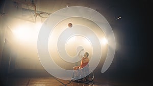 Portrait of Wheelchair Basketball Player Shooting Ball to Score a Perfect Goal. Determination, Tra