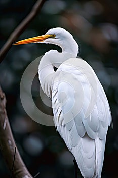 Portrait of a white Great egret (Ardea alba