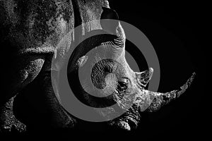 Portrait of a White rhinoceros in Monochrome