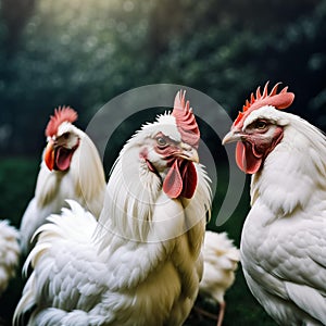 Portrait of a white roosters. Generative AI