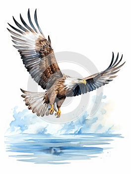 Portrait of a White-tailed Eagle: Majestic Bird of Prey in Aquarelle AI Generated
